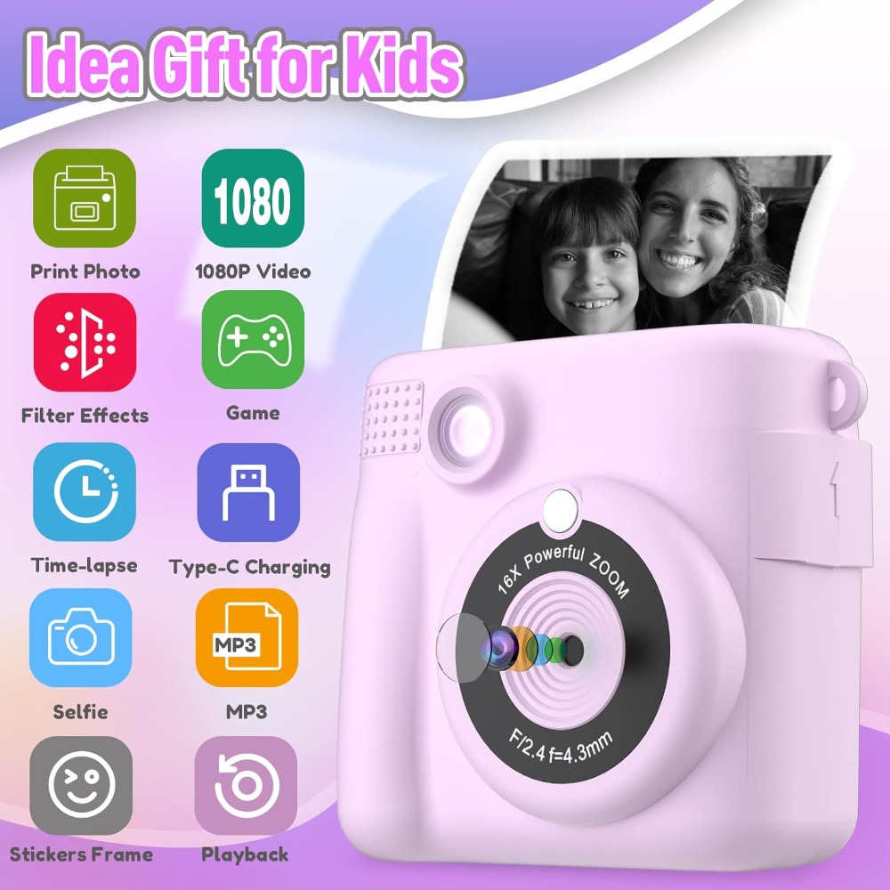 Instant Print Camera for Kids, - đánh giá và giá Kids Education Video