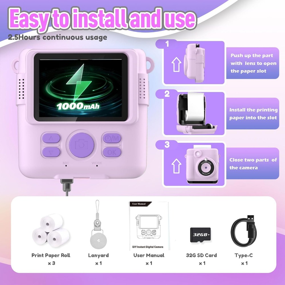 Instant Print Camera for Kids, - đánh giá và giá Kids Education Video